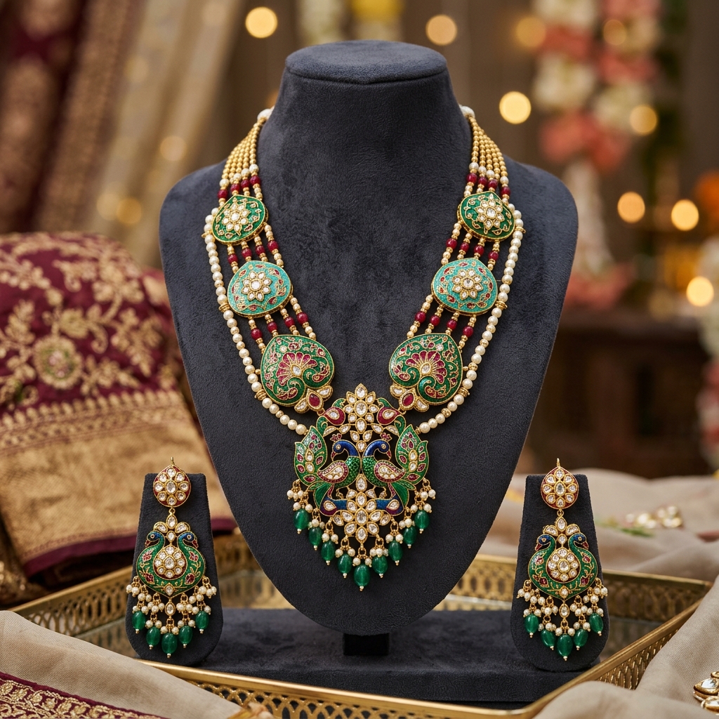 Kundan Meena Necklace Set 3167